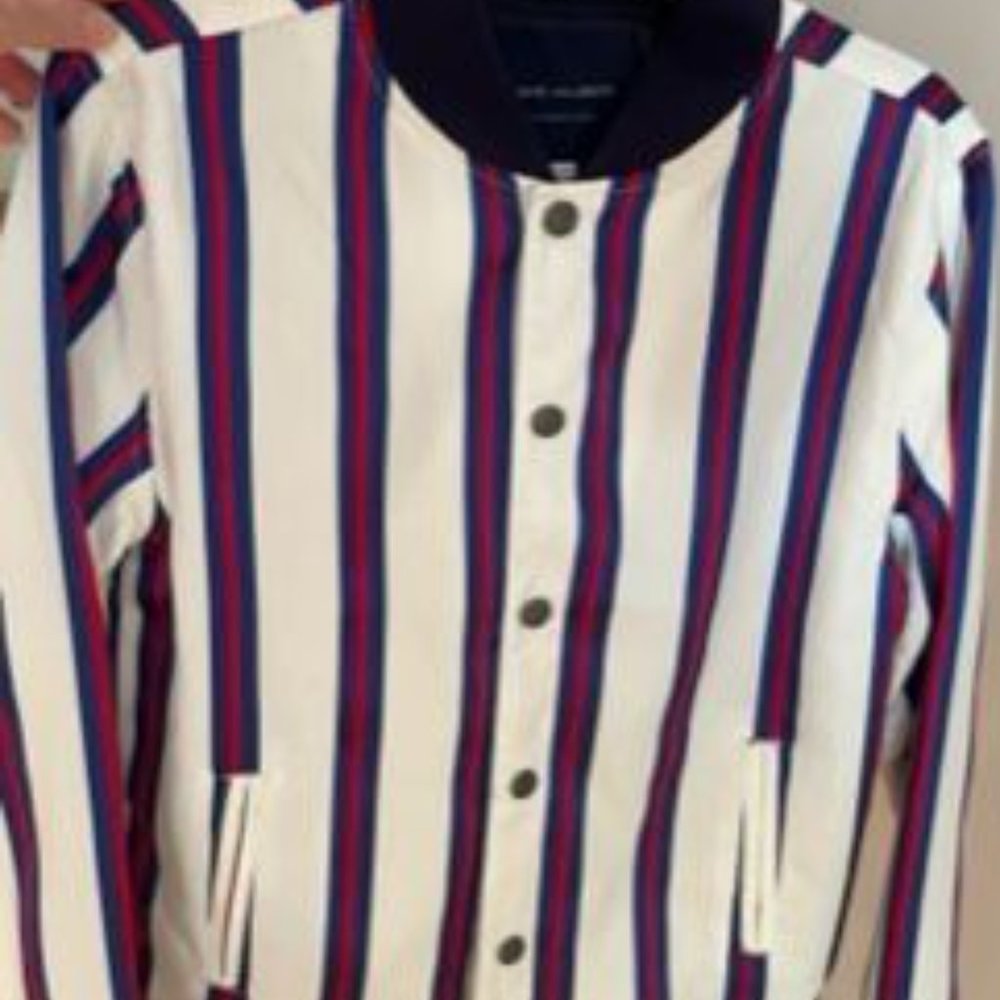 NWT Boys Girls JANIE and JACK Snap Front Striped Jacket size 10-12 Blue/Red/Wht.